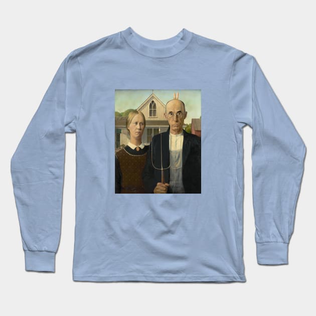 American Gothic with Bunny Ears Long Sleeve T-Shirt by GloopTrekker